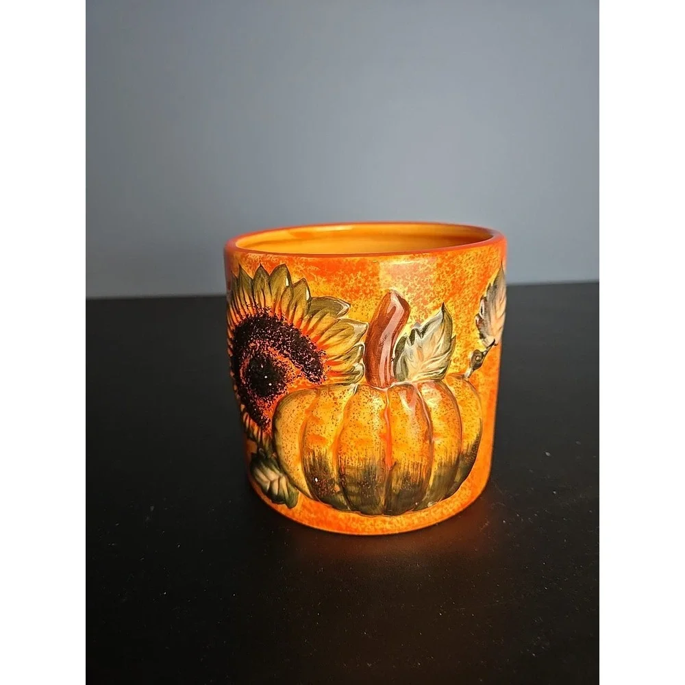 Fall‎ Halloween Jar Pot Vase Container Pumpkin Sunflower Orange